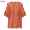 ZANZEA Women Casual Round Neck Solid Color See-Through 3/4 Sleeve Loose Cover Up Blouse