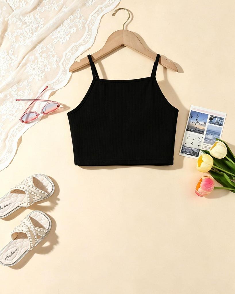 Girls' Trendy Solid-Color Casual Versatile Camisole – Summer Style (Single Piece)