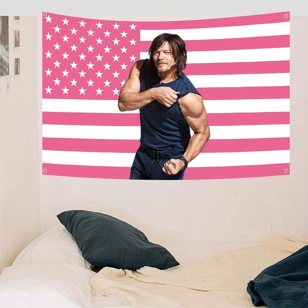 D-Daryl D-Dixon Pink American Flag Tapestry Aesthetic Funny Flag Wall Hanging for College Dorm Bedroom Room Decor Gift
