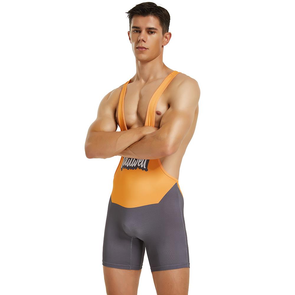 Men's Tight Vest Wrestling Suit Fitness Swimming Gym Shorts Lingerie Bodysuit