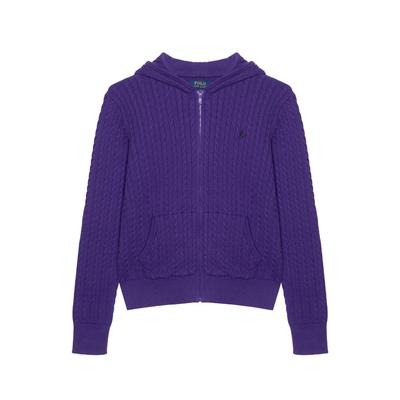 Sweter Polo z haftowanym logo kucyka, fioletowy, z kapturem i długim rękawem dla dzieci 313916533-007
