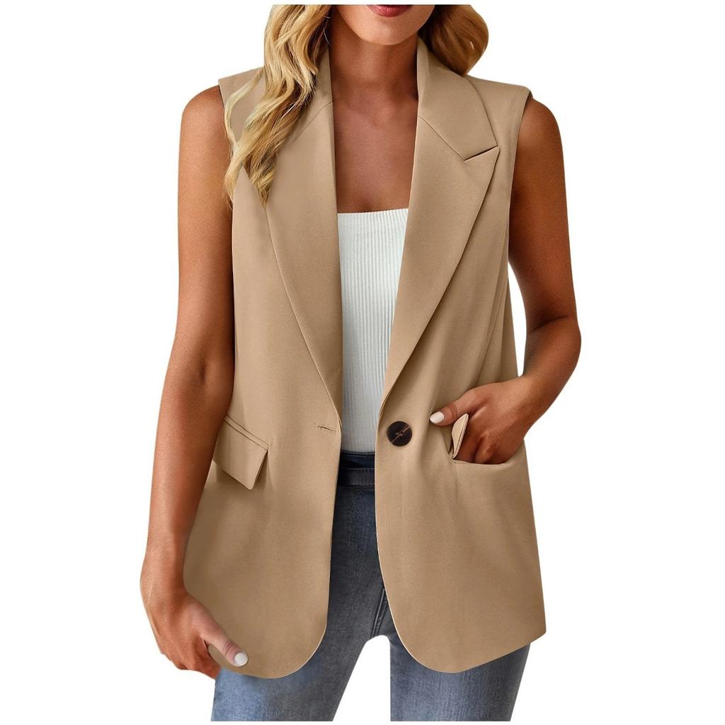 Women's Casual Solid Color Button Blazer Vest Outerwear