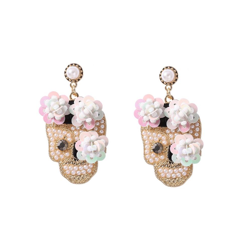 Personality Vintage Earring Rhinestone Glitter Skeleton Stud Earrings  Women