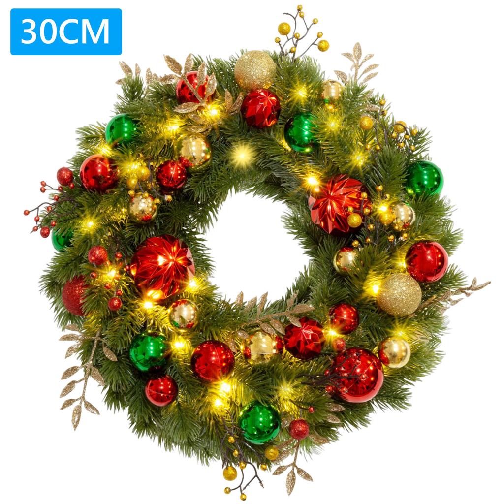 LED Lighted Christmas Door Wreath 8 Modes Hanging Decor Garland Timer Pine Decorations Wreath for Front Door Wall Windows Mantle