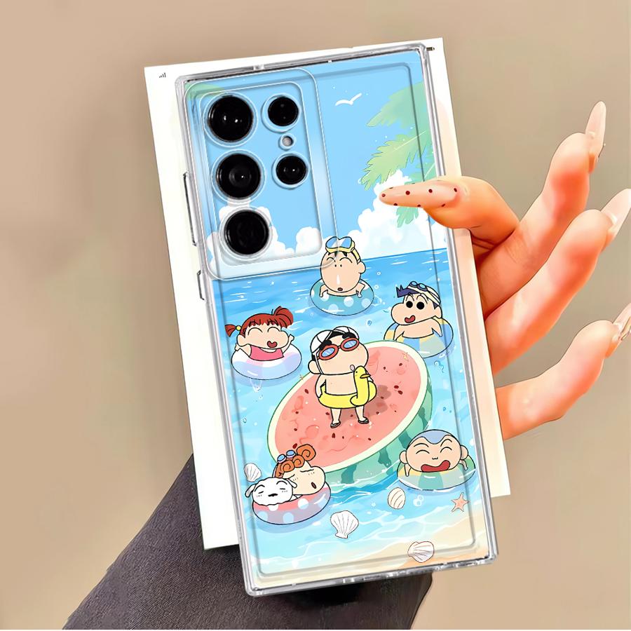 Roztomilý obal na telefon Shinchan s pastelkami pro Samsung Galaxy S25 Edge S24 S26 S22 FE Note 20 Ultra 10 S23 Ultra S20 Plus S21