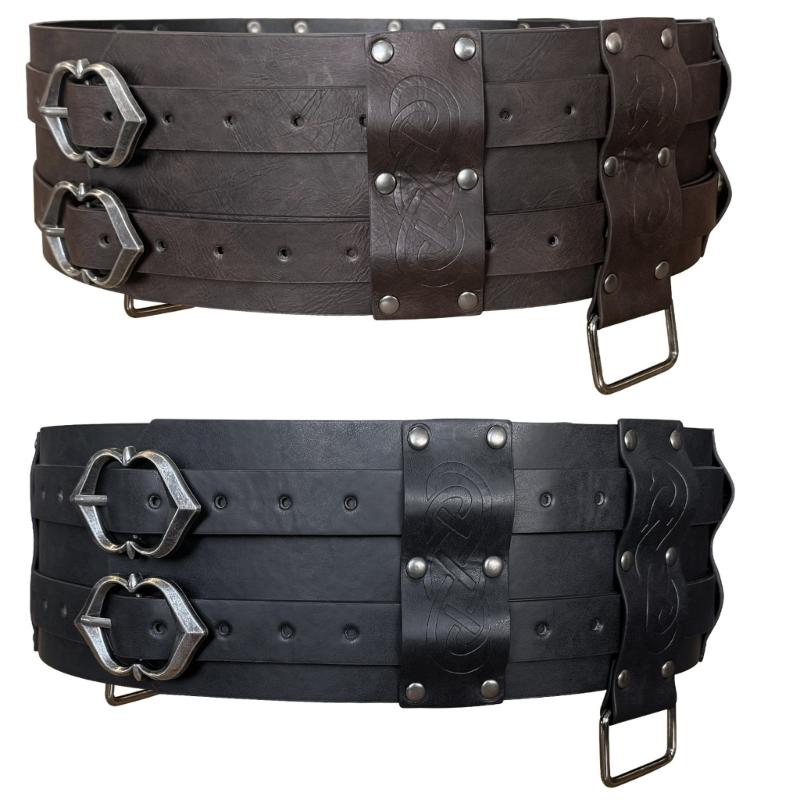 PU Leather Waist Belts with Metal Buckle Adjust Length Medieval Waist Belt Woman Jeans Dresses Skirt Coat Waistband