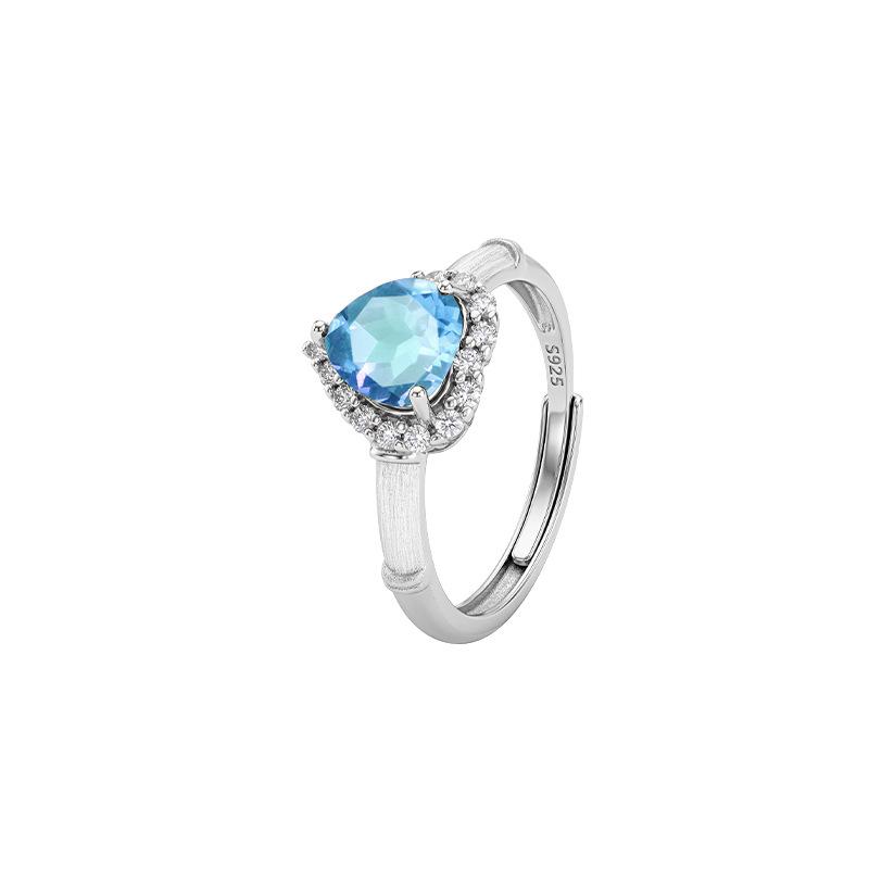Natural crystal stone love ring women's s925 silver brushed ring light luxury garnet topaz gift for girlfriend