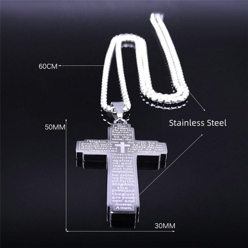 Classic Bible Cross Chain Necklace Men's Stainless Steel Pendant Necklace