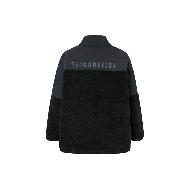 Anta Outdoor Series Patchwork Lambswool Knitted Fleece-Lined Stand Collar Jacket Men Jacket Black 152146705-4