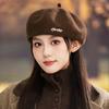 Korean Literary Retro Embroidered Beret Lady FallSeason and ColdSeason Outside Leisure Windproof Octagonal Hat Versatile Painter Hat