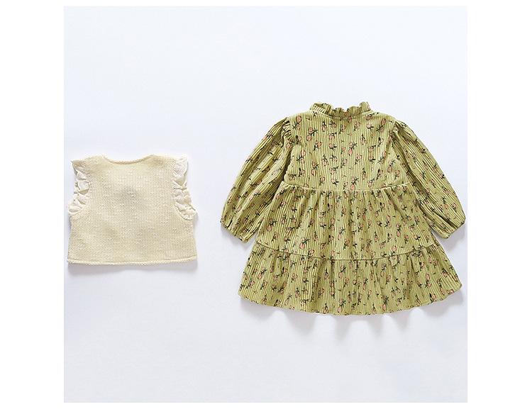 Girls' Stylish Princess Vest Dress Set – Long-Sleeve Floral for Spring & Autumn 2025