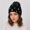Solid Color Beanie Hat Rhinestone-embellished Skull Cap Fashionable Pullover Knit Cap  Autumn