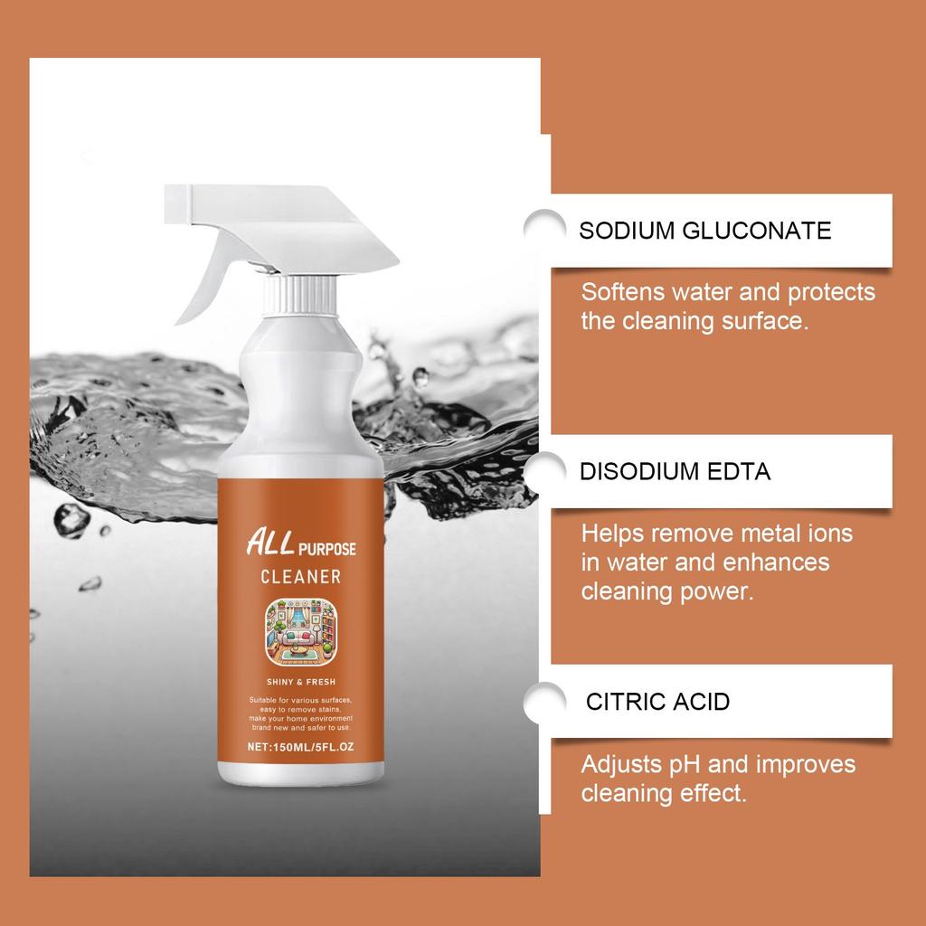 All-Purpose Cleaner Spray 150ml, Shiny & Fresh, Multi-Surface Use, Safe & Non-Toxic Formula for Home & Office