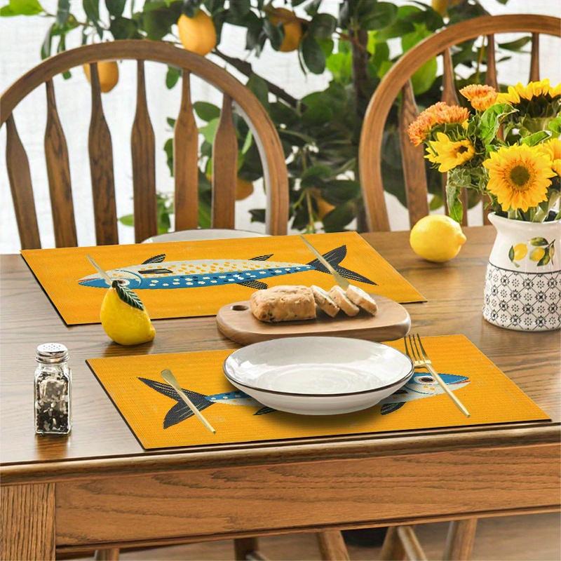 4pcs Cute Fish Print Placemats- Vibrant Orange and White Polka Dot Design, Durable Polyester Rectangular Washable Placemats, Suitable for Holiday