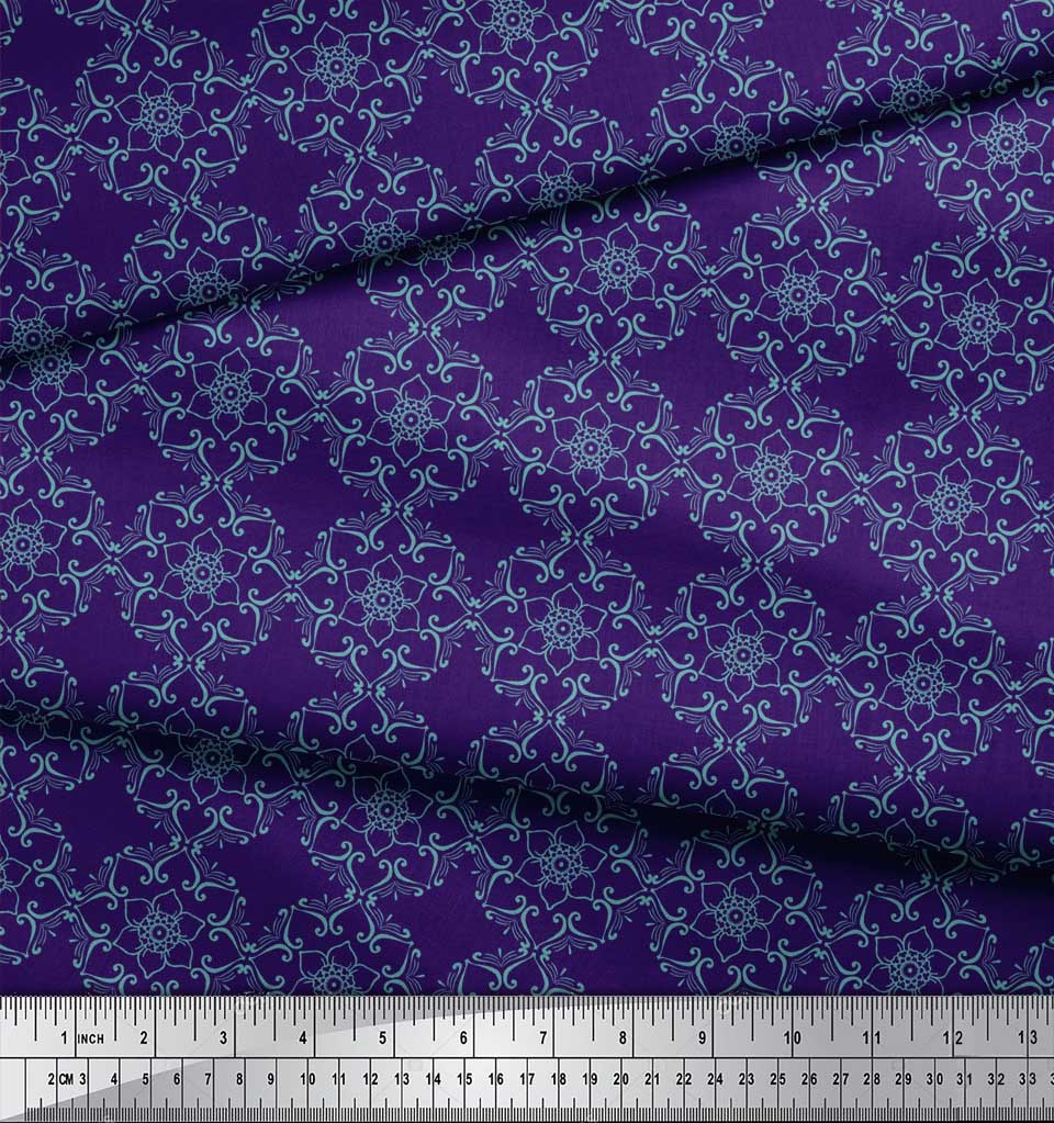 Soimoi Brown Japan Crepe Satin Fabric Artistic Flower Damask Print Fabric by the metre 42 Inch