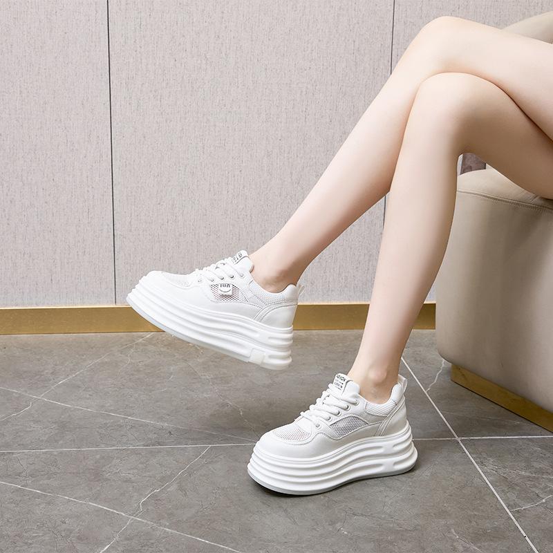 2025 New Thick-soled Leather Little White Shoes Women's Mesh Single Shoes Sports Shoes Women's Korean Version Inner Height-increasing Casual Board Sh