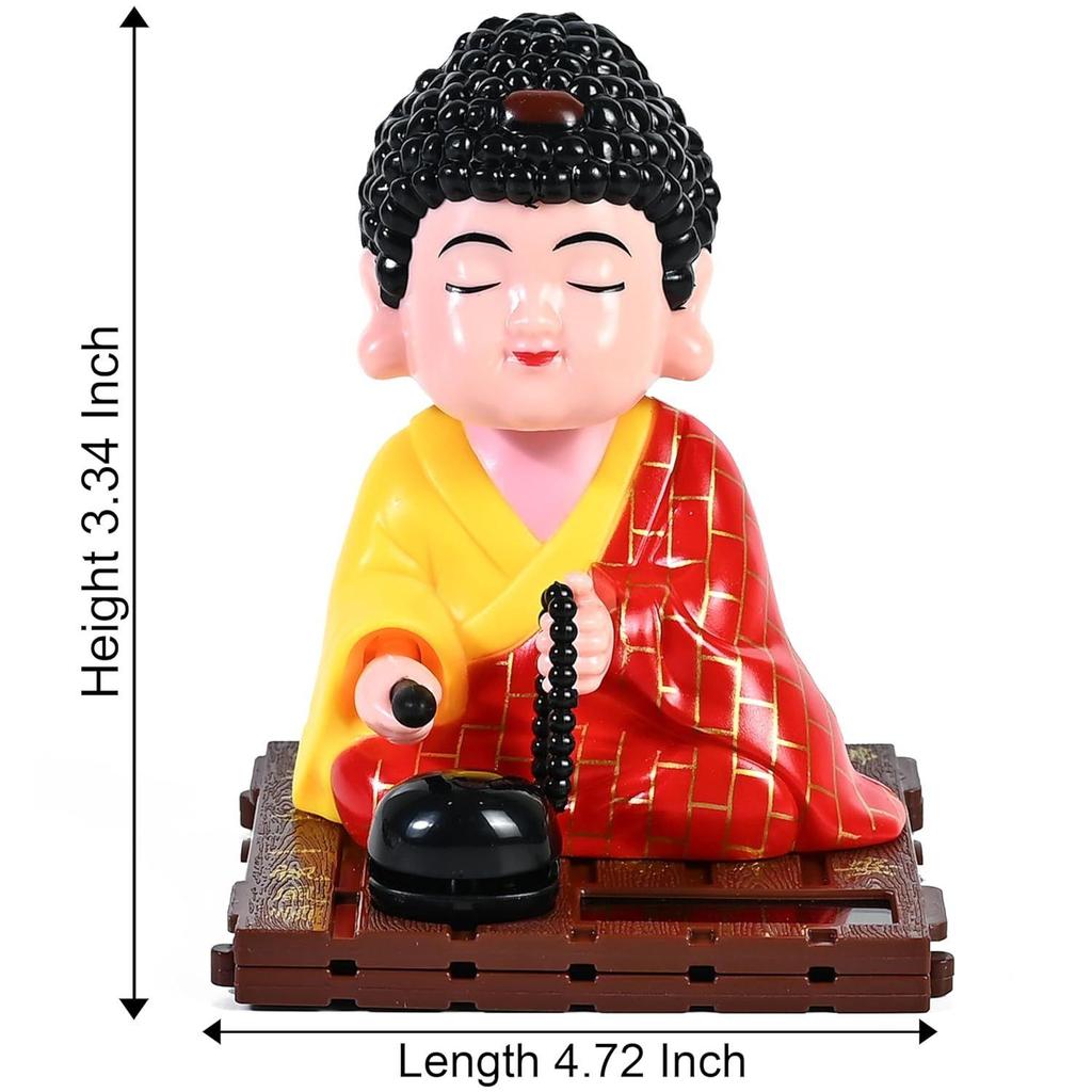 Motorisierte bewegliche Buddha-Mönchsstatue – Feng Shui Glücksbringer-Ornament für Armaturenbrett, Zuhause und Büro