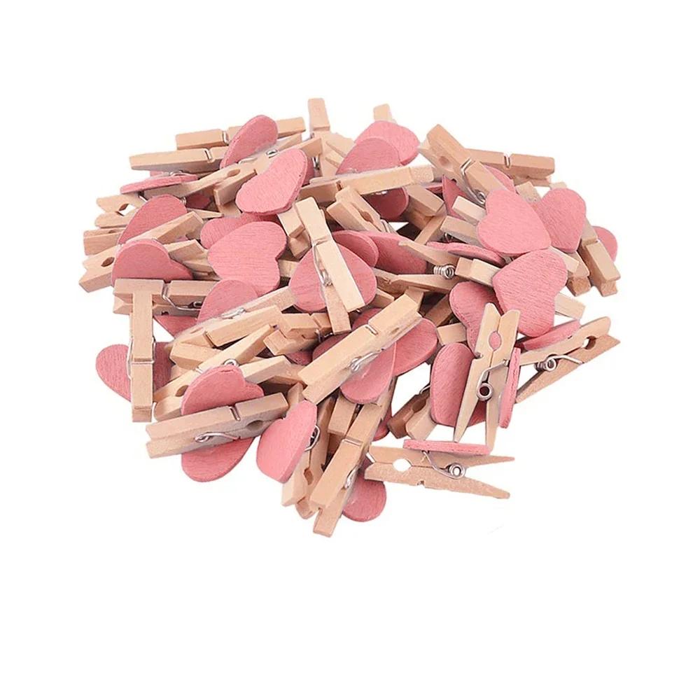 25/50Pcs Heart Wooden Clothespins, Colorful Mini Clips with Natural Jute Twine for DIY Crafts & Photo Display