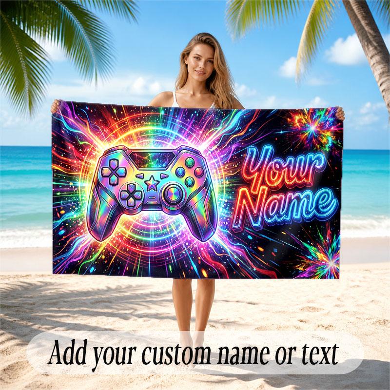Neon Abstract Theme Beach Towel Personalized Custom Name & Text Soft Quick Dry Beach Towel for Swimming Travel