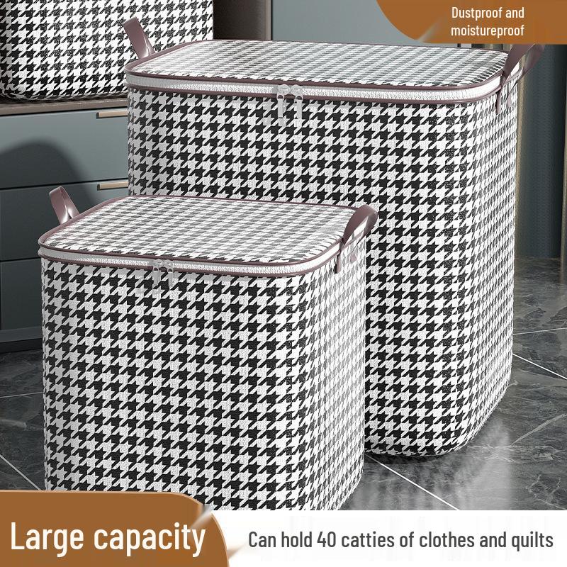 Houndstooth Large Capacity Waterproof Storage Bag - Moisture-proof Non-woven Fabric Organizer for Clothes 