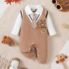 Babyjongen Kleine Meneer Jumpsuit Cartoon Teddybeer Lange mouwen Jumpsuit voor 0-18 Maanden Babyjongens Verjaardagsfeest Kostuums