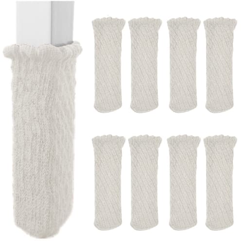 Thick, double-layered chair leg covers/socks (8 count) with silicone interior for anti-slip protection and noise reduction. Prevent floor scratches an