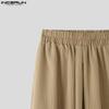 INCERUN Men Elastic Waist Pants Casual Loose Solid Color Texture Harem Trousers