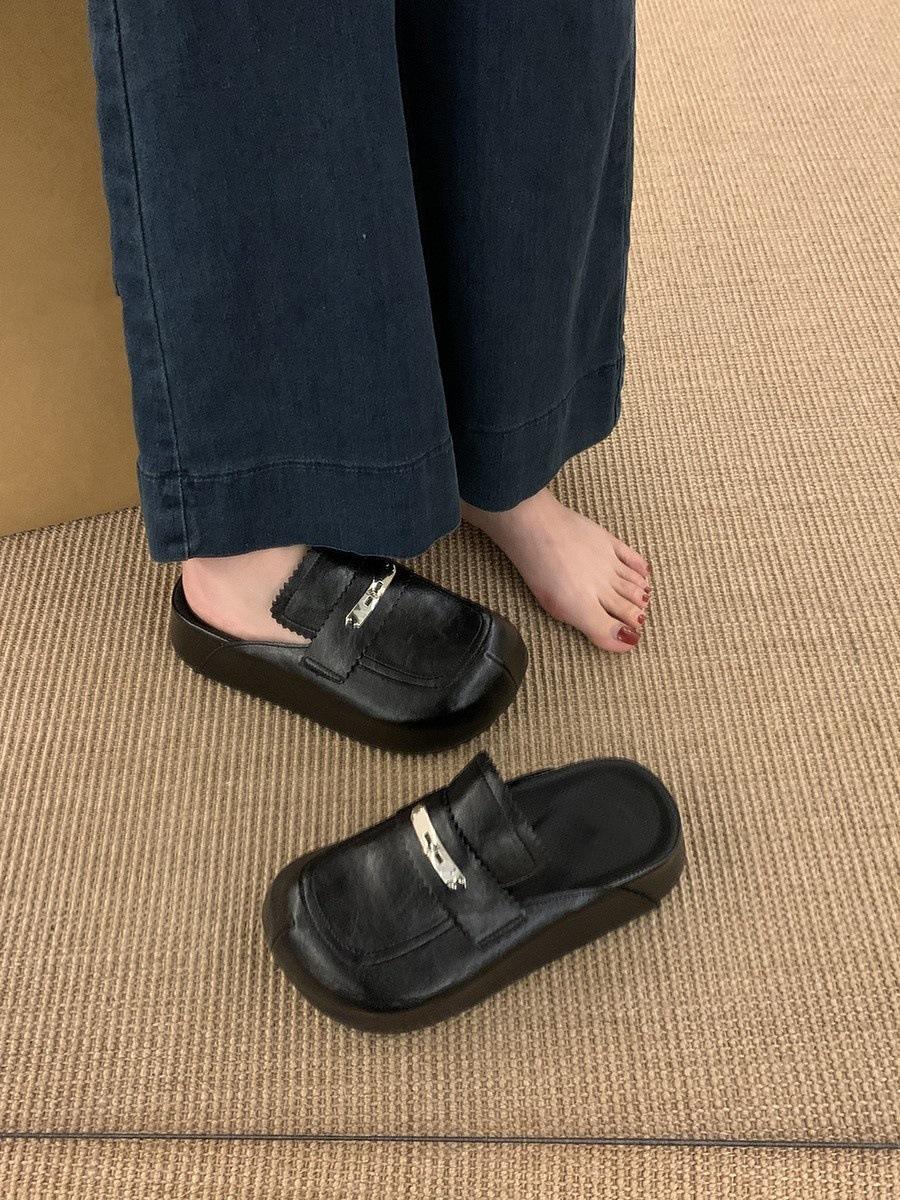 

Маленькие мужские полутапочки с толстой подошвой и завышенной талией, женские, весна 2025, новая корейская версия, ретро, черные, одинарные туфли Muller 35 чёрный