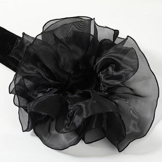Long Velvet Gloves with Organza Ruffle Cuff, Elbow-Length Formal Gloves for Wedding/Party/Ball