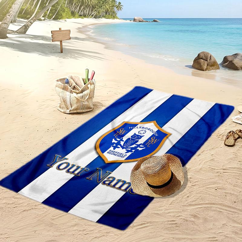 Sheffield Wednesday FC Kişiselleştirilmiş Baskılı Plaj Havlusu Futbol Logosu Destek Özel İsim Metni Emici Havlu Spor Seyahat Özel Hediye İçin