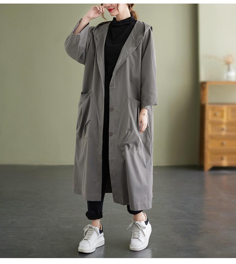 2338 Women's Plus Size Artistic Casual Trench Coat - 2026 Spring New Arrival, Mid-Length, Long-Sleeved Outerwear