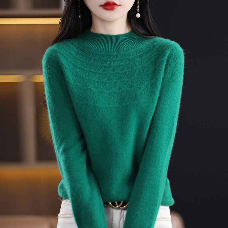 Women's Half Turtleneck Sweater, Qinghe Cashmere, 30% Cashmere 70% Wool, Winter Knitted Pullover Autumn Sweater Cashmere Sweater