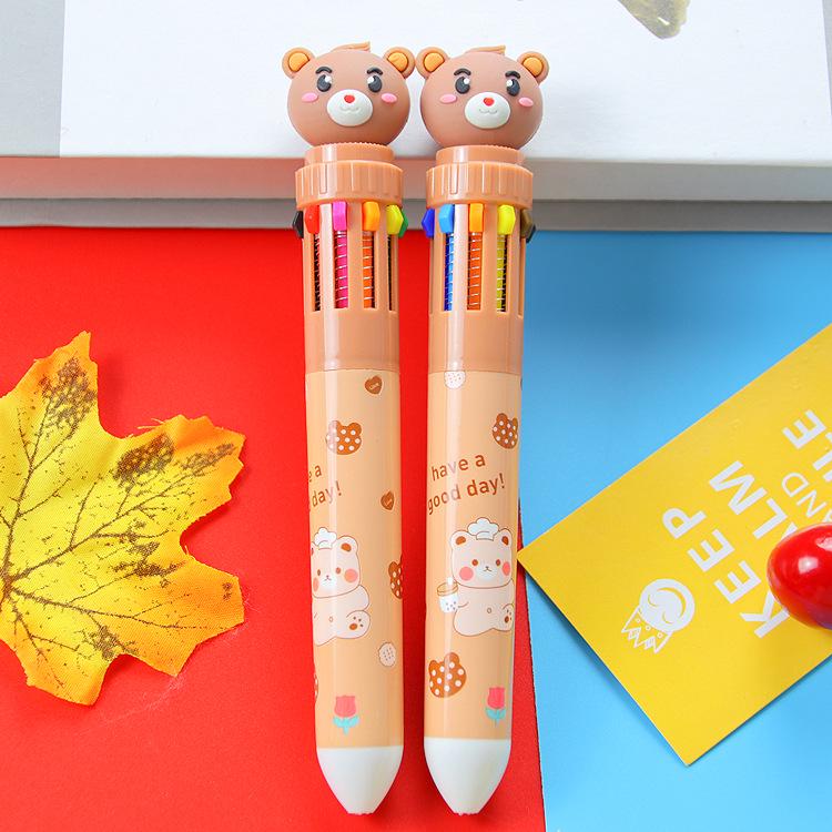 Creative Bear 10-Color Ballpoint Pen: Cute Student Stationery for Fresh, Colorful Journaling