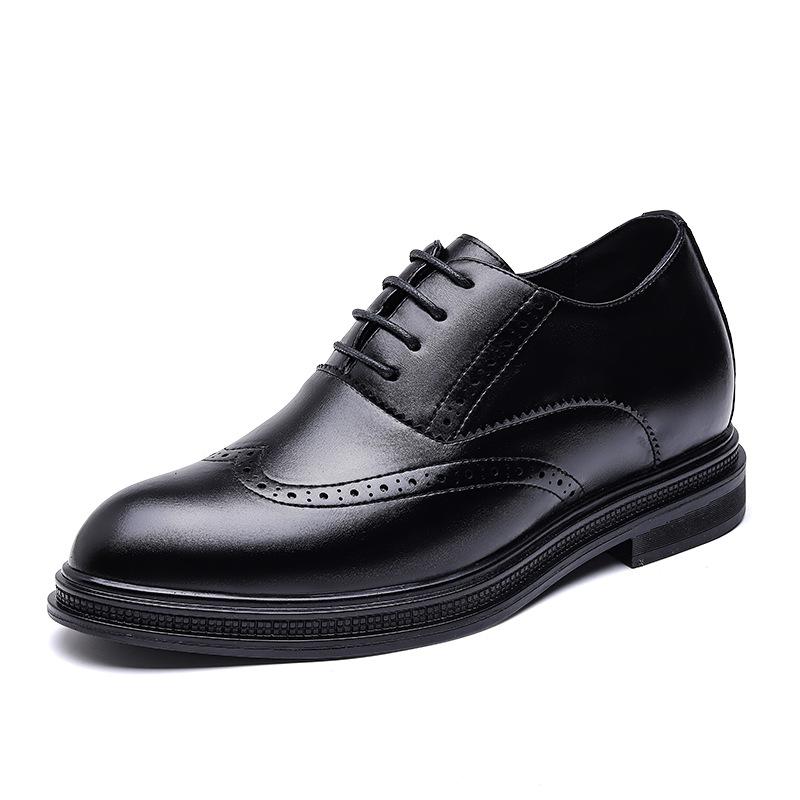 Autumn Brock Leather Shoes Men's Inner Height Increase of 6cm Men's Shoes Leather Breathable Business Dress British Pointed Wedding Shoes
