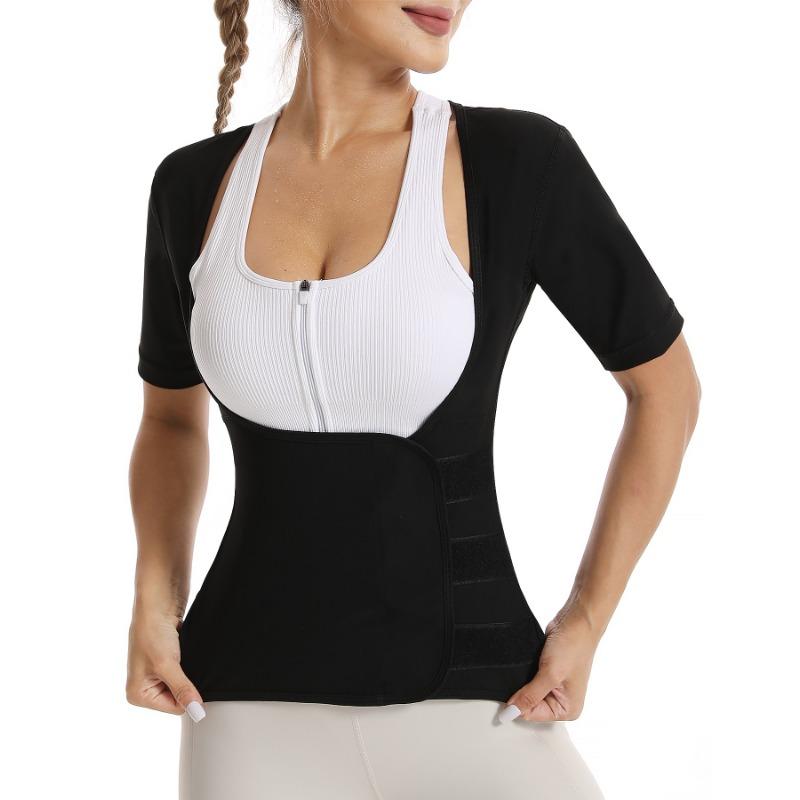 Women Short Sleeve Sweat Waist Trainer Workout Fitness Body Shaper