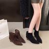 2026 Autumn/Winter New Pointed Toe Wedge Heel Leopard Print Patchwork Fashion Boots Comfortable Ankle Boots for Women