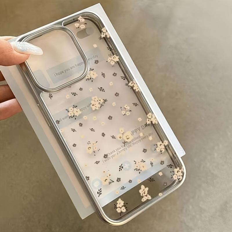 Custodia Lussuosa con Motivo di Fiori di Prugno per iPhone 17 15 16 14 13 12 11 Pro Max XS X XR 13 14 15 16 Plus Custodia Trasparente Placcata