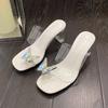 Transparente High Heels Damen Sommer 2025 neu Schleifenzehen Kristallabsatz eckige Spitze dicker Absatz Außenbekleidung coole Slipper