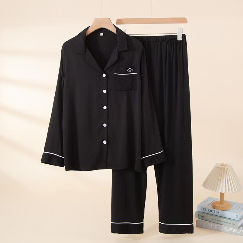 1011 new women's homewear comfortable and breathable solid color simple long-sleeved trousers women's suit