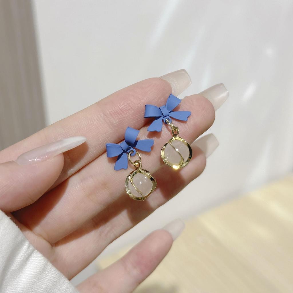 Elegant Floral Bow Earrings - High-End French Design for Women