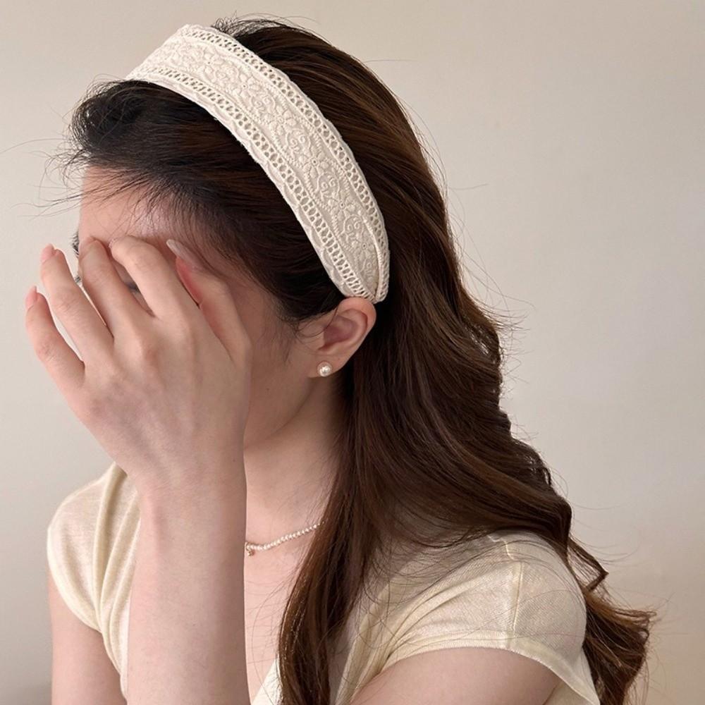 Beige Headband Lace Pearl Hair Band Retro Hair Hoop  Hair Women Accessories Flower