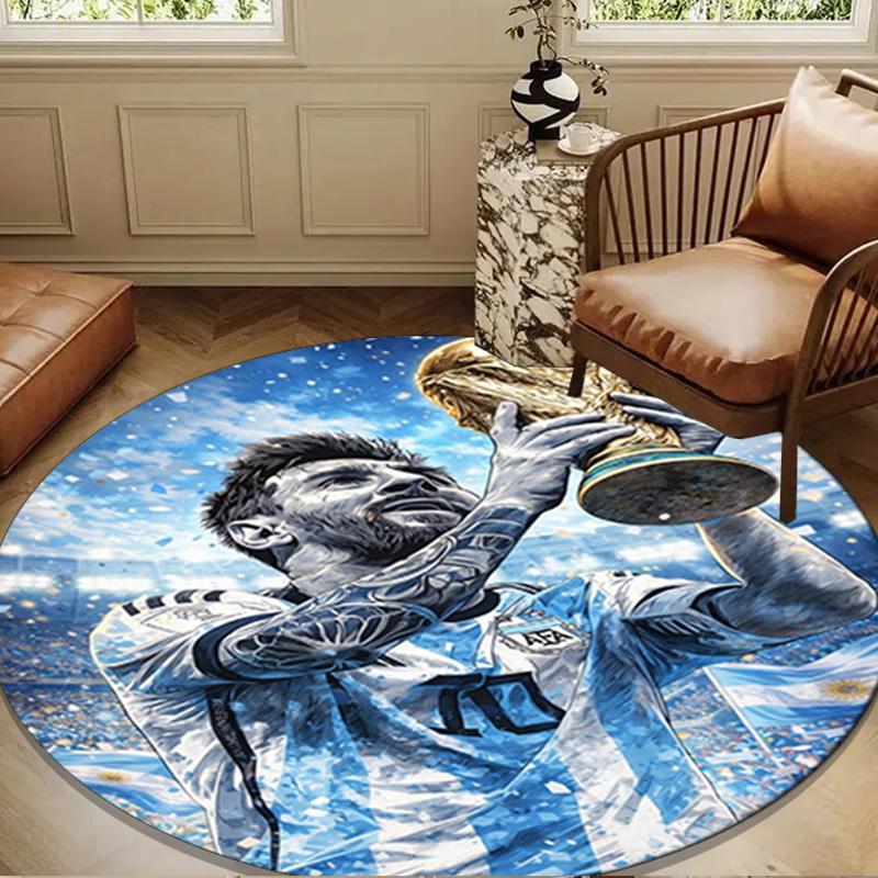World Cup Celebration Messi Round Mat, Anti-slip Circle Carpet Chair Rug For livingroom,Bedroom, Doormat Home Decor Gift Christmas Gifts