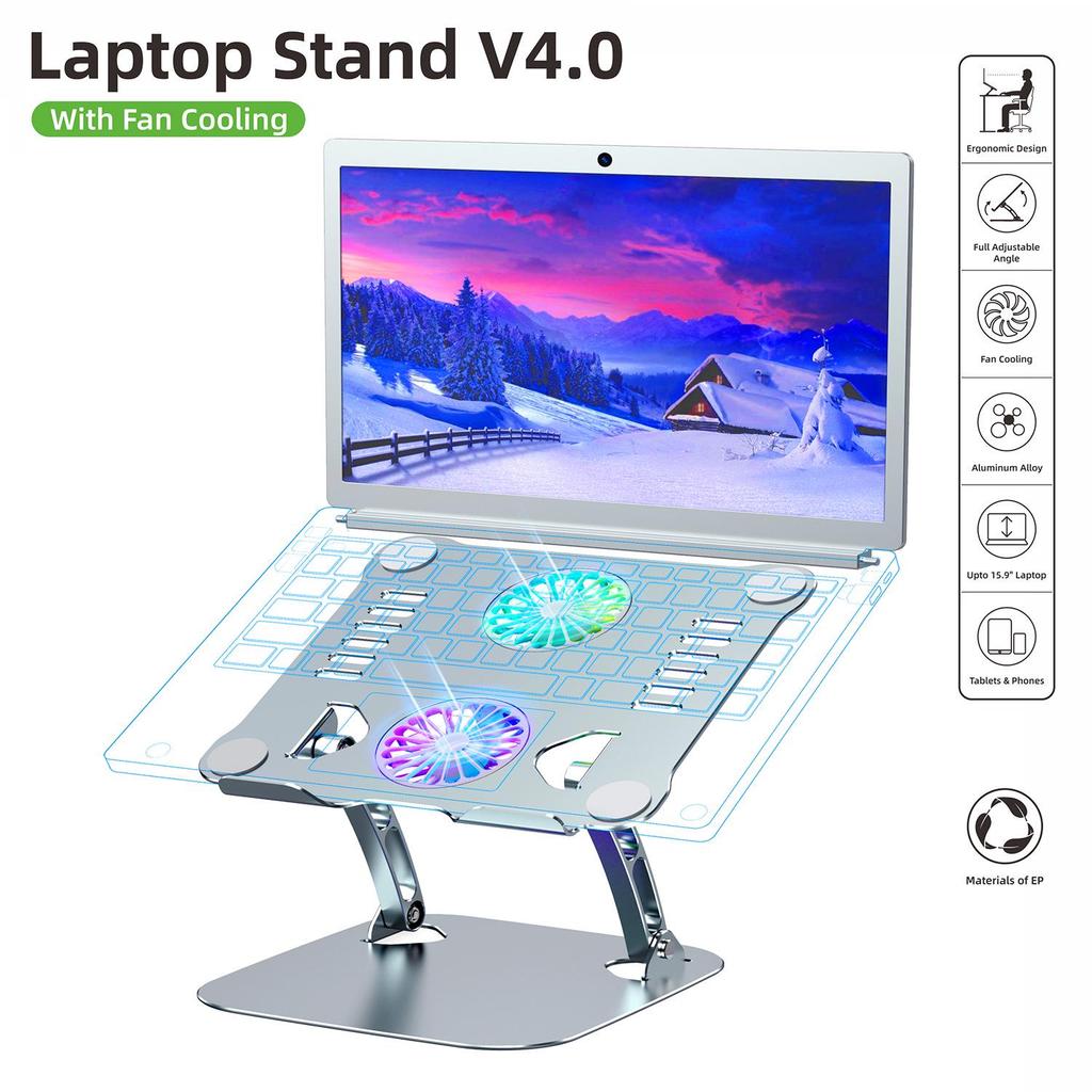 Aluminum Alloy Laptop Cooling Stand with 360° Rotation & Three-Level Adjustability