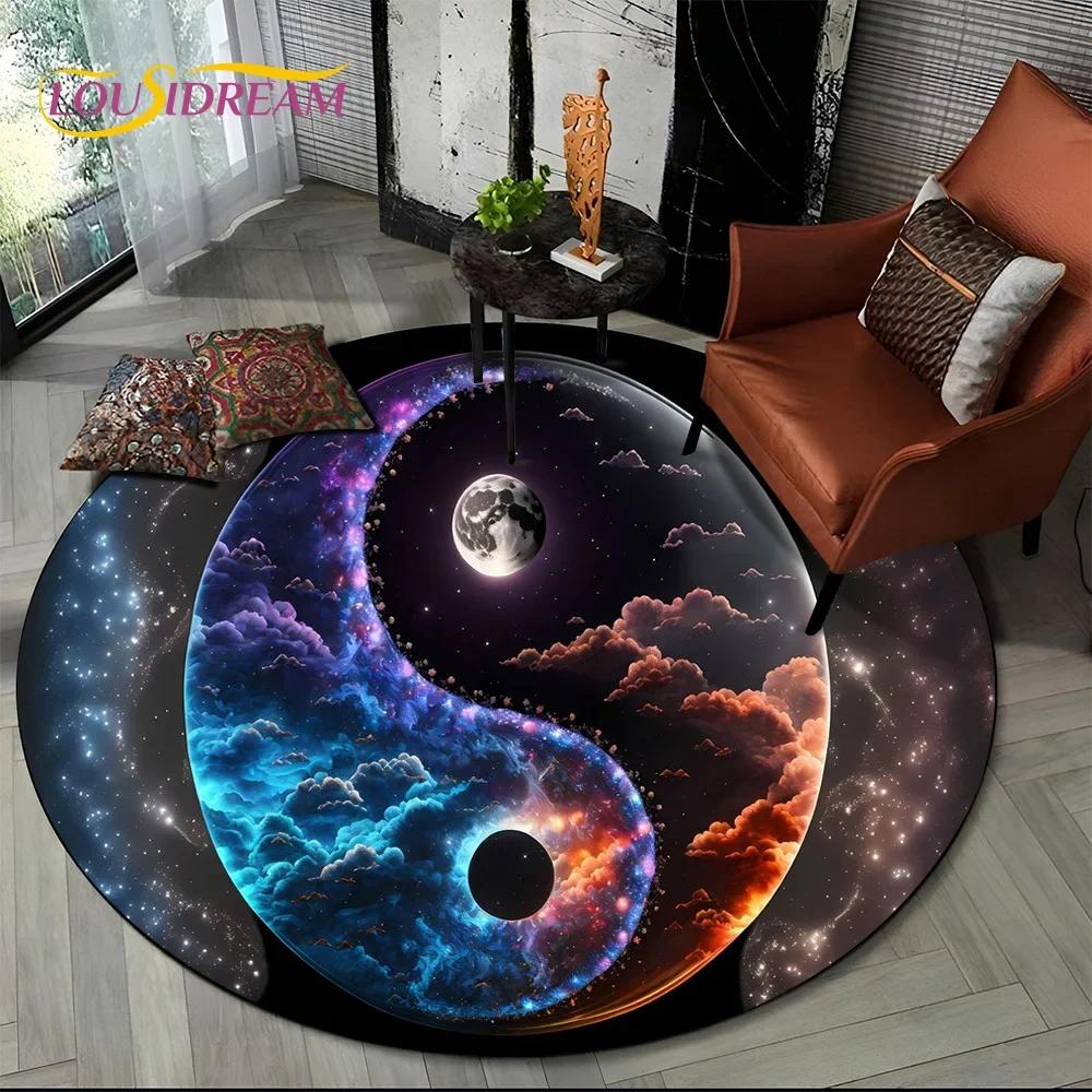 3D Yin Yang Tai Chi Round Area Rug–Symbolizing Balance, Circular Carpet for Living Room or Bedroom–Non-Slip Floor Mat, Zen Decor