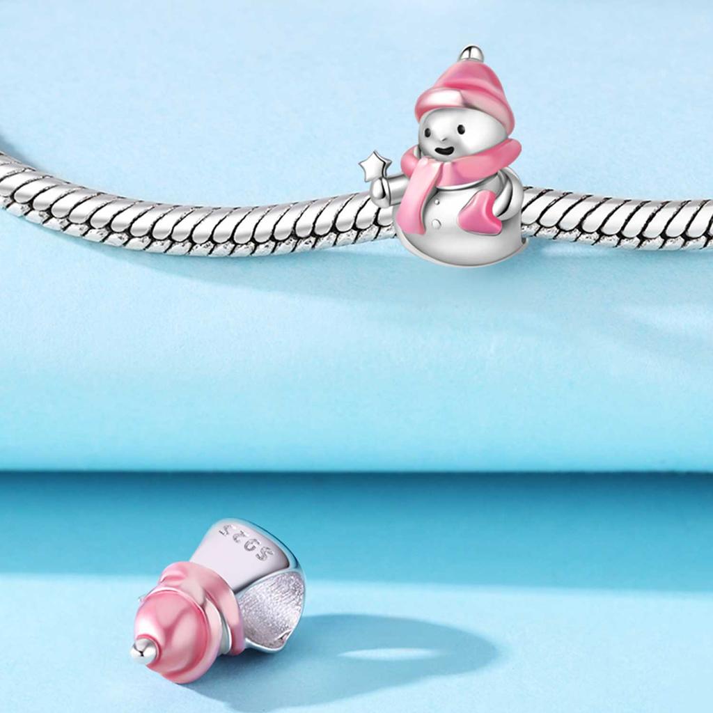Copper Winter Pink Snowman Beads Fit Bracelets Decoration Diy Birthday Party Fine Gifts Jewelry Bracelet Accessory