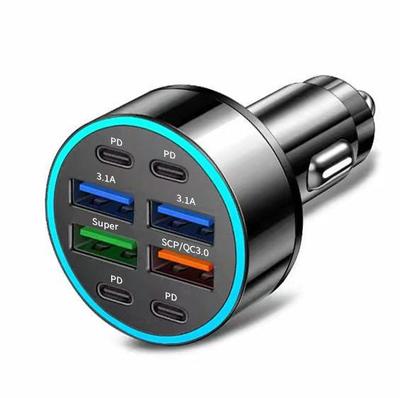 Cargador digital para coche transfronterizo: 4 puertos, carga rápida de 66 W, USB y PD, compatible con QC3.0
