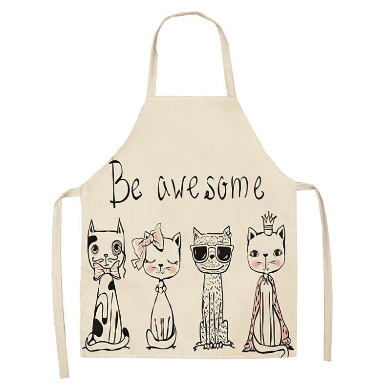 1Pcs Apron Cotton Linen Cooking Cute Cat Printed Home Sleeveless Aprons Men Women Baking Accessories Household Kitchen Supplies