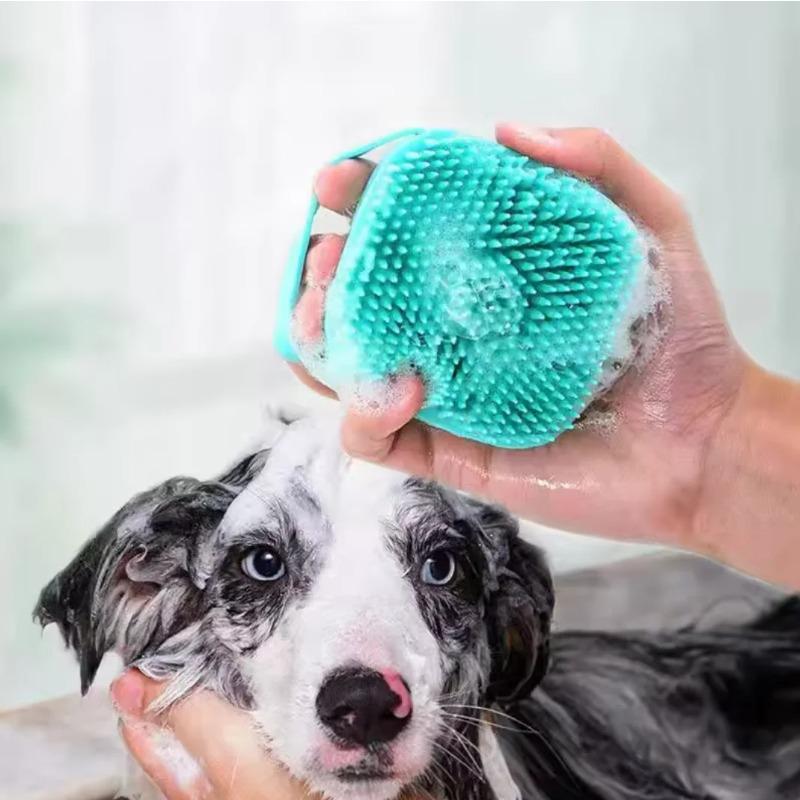 Haustier Hundeshampoo Bürste 2.7oz 80ml Katze Massagekamm Fellpflege Schrubber zum Baden Kurzes Haar Weiches Silikon Gummi