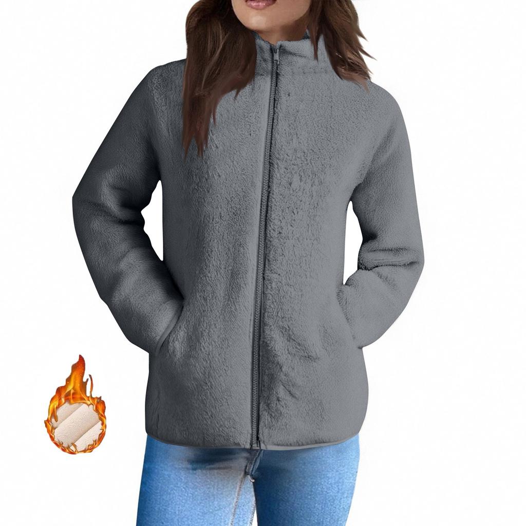 Dámské zimní kabáty Teplé plyšové bundy S otevřeným předním dílem Kardigan s dlouhým rukávem Trendy Chlupavé svrchní oblečení