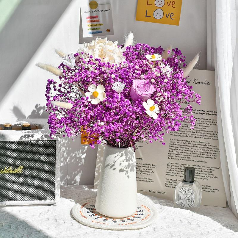 Immortal Rose Dried Bouquet: Eucalyptus, Hydrangea, Crystal Grass, and Baby's Breath for Home or Bedroom Decoration